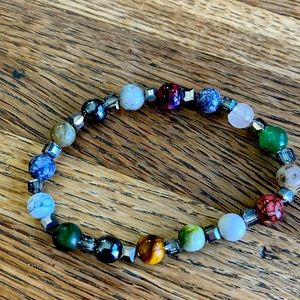 Original Silver Chakra Healing Bracelet Multi Colored Tiger eye Rose Quart 8.5”